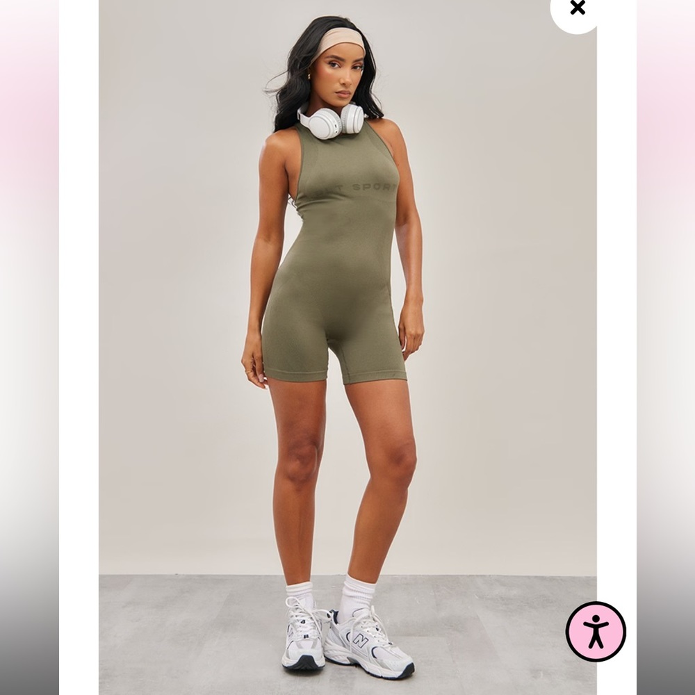 NWT PrettyLittleThing Olive Seamless Strappy Gym Unitard